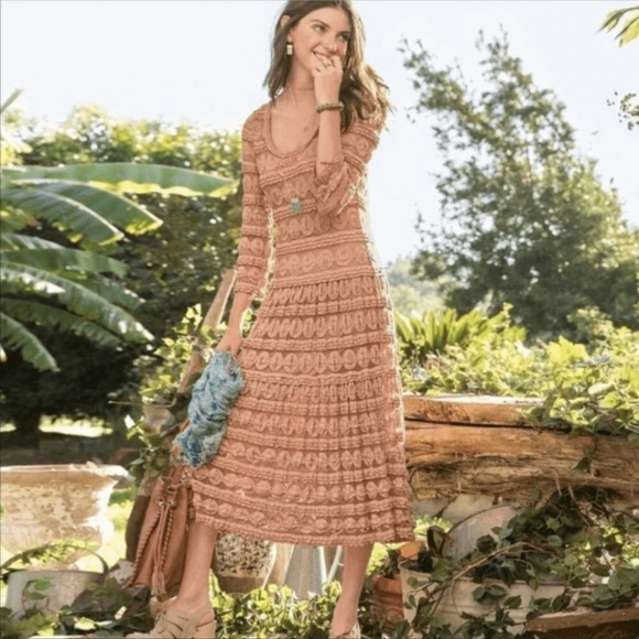 Sundance Willow Bohemian Midi Dress in Dusty Rose, Long Sleeve, Full Lace Dress - Picture 1 of 7